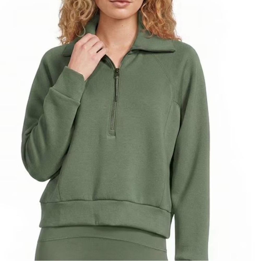 SPANX Olive Half-Zip Pullover Sweatshirt